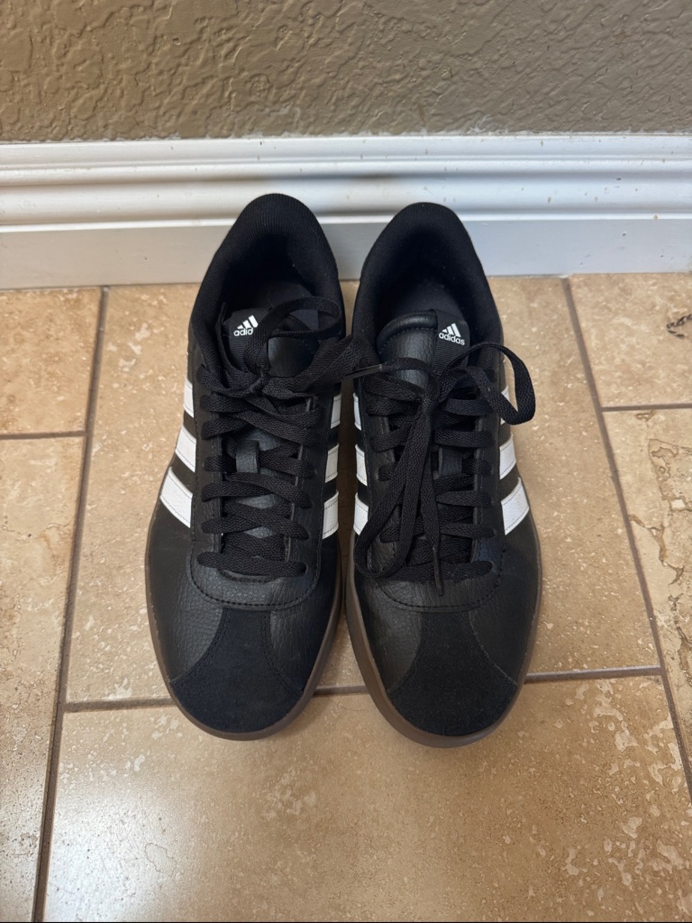 adidas Men’s Black Sneakers with White Three-Stripes